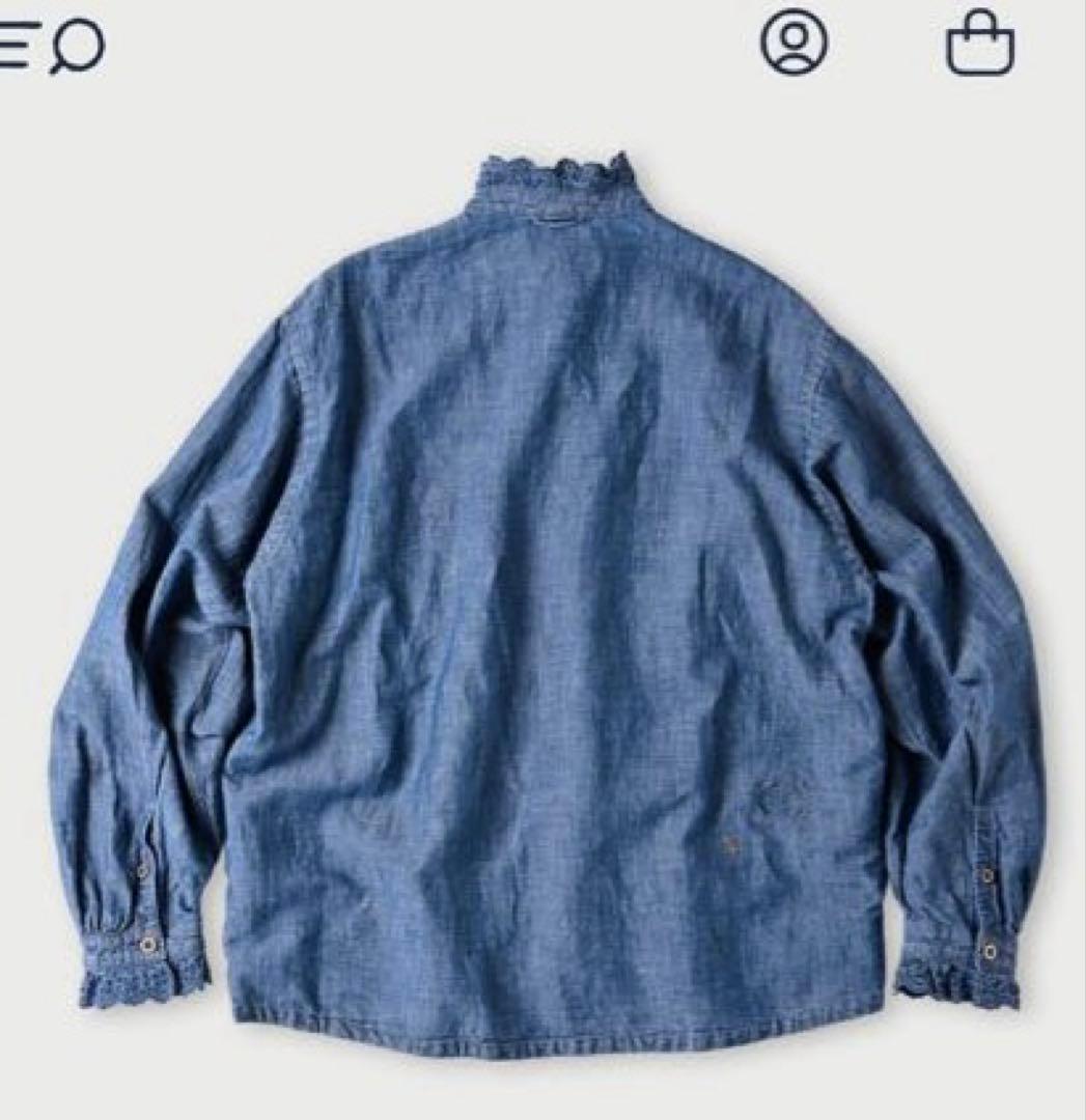 45R 綿麻瑠璃ダンガリーのカットワークフリルシャツ（重）　サイズ2