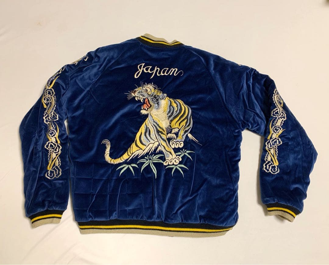 スカジャンTT13609別珍 ROARING TIGER×DRAGON 虎 龍