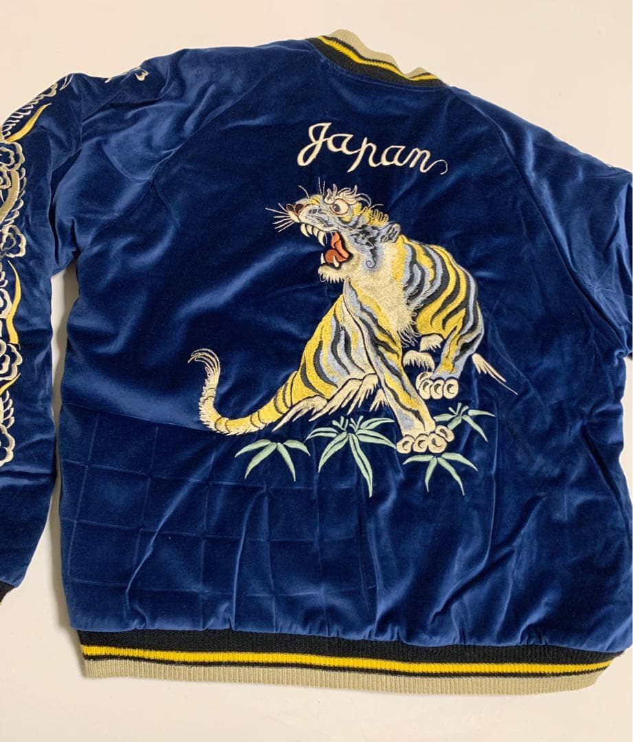 スカジャンTT13609別珍 ROARING TIGER×DRAGON 虎 龍