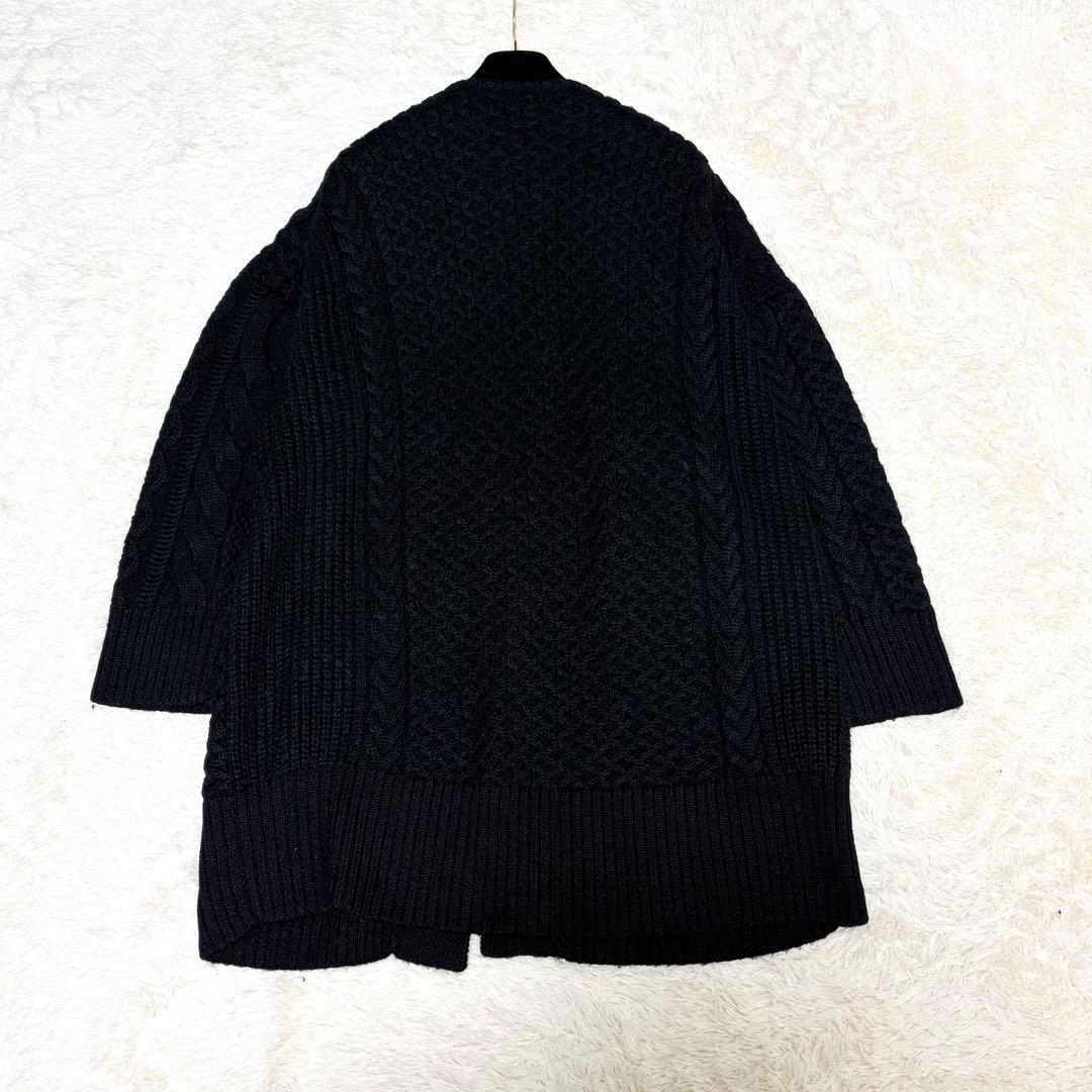 美品 BATONER バトナー ウールアルパカ ケーブルカーディガン 黒