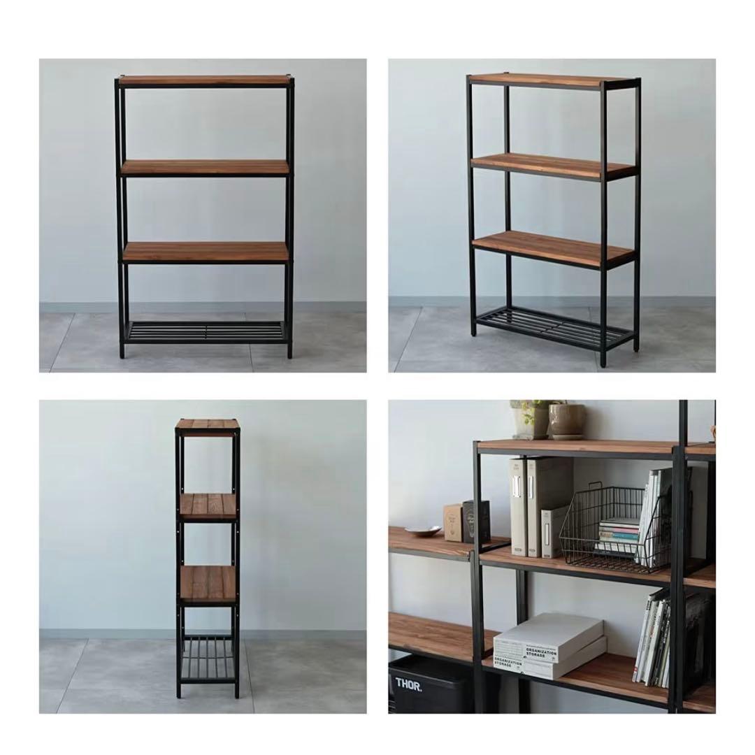 アイアン×木製4段ラック ワイド（幅80cm×高さ123cm）