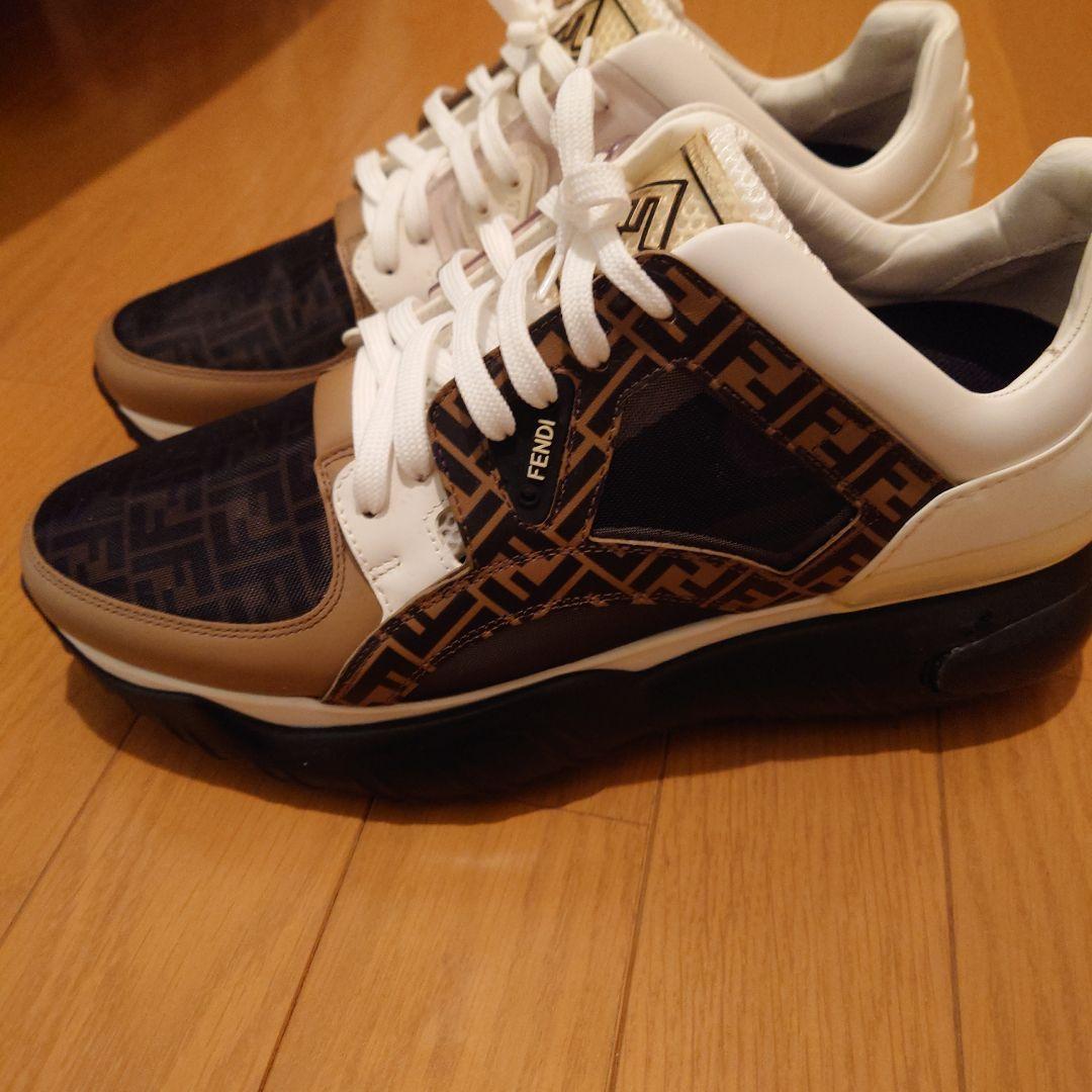 【極美品】FENDI ズッカ柄 ローカット レザー＆メッシュスニーカー 28cm