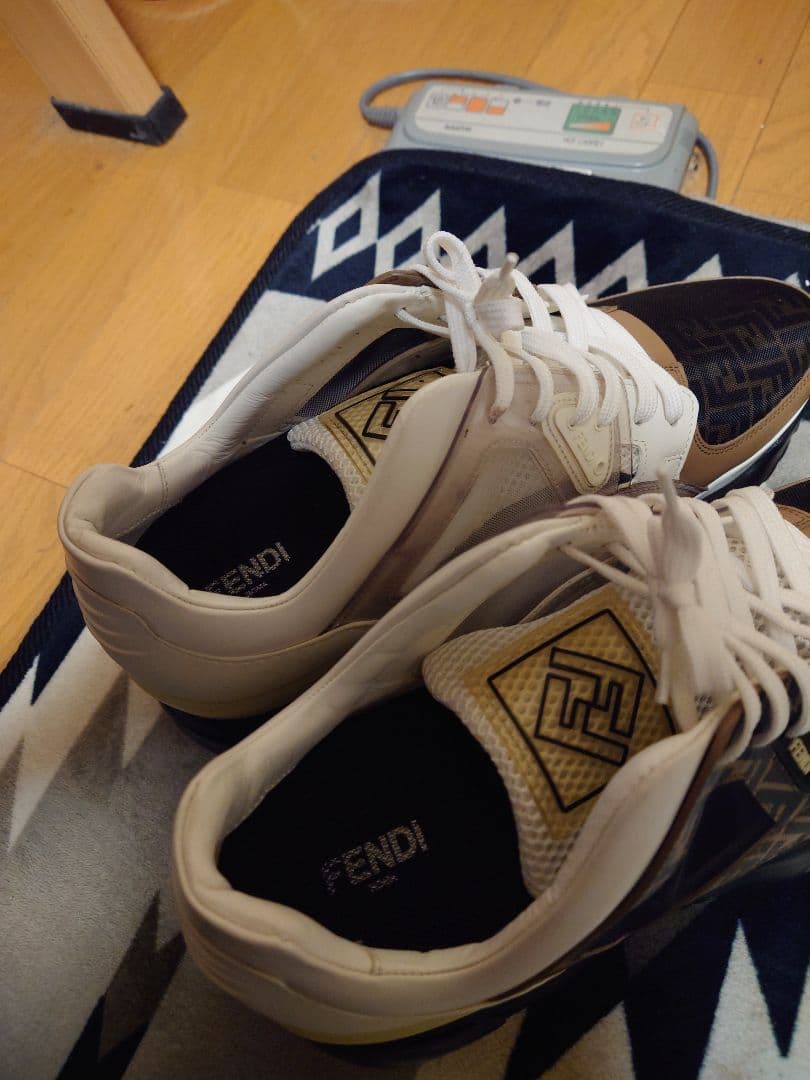 【極美品】FENDI ズッカ柄 ローカット レザー＆メッシュスニーカー 28cm