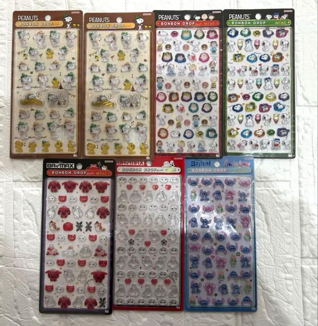 ディズニー、PEANUTS ボンボンドロップシール　7枚セット