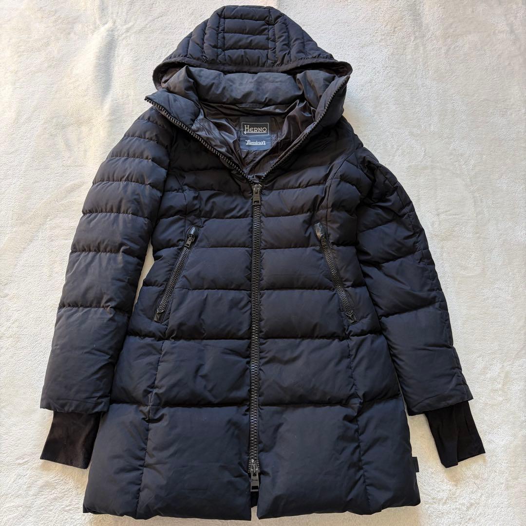 ヘルノ ラミナー ウインドストッパー ダウンコート ブラック ロング丈 冬物