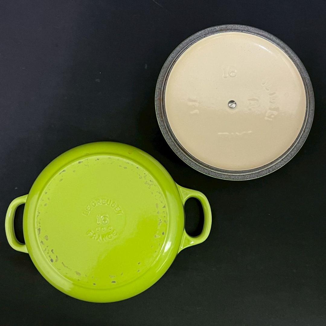 16cm 箱付き ル・クルーゼ ココット ロンド 両手鍋 グリーン