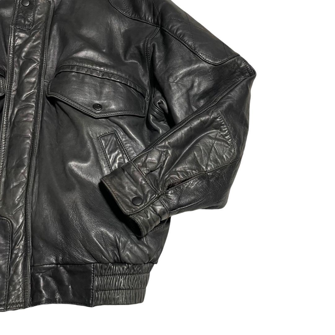 大きいサイズ【LUAU】羊革 本革 ラムレザーシングルライダースジャケット 黒L