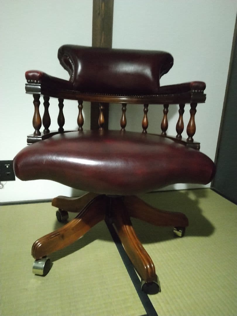 ダークブラウン レザー アームチェア本革天然木