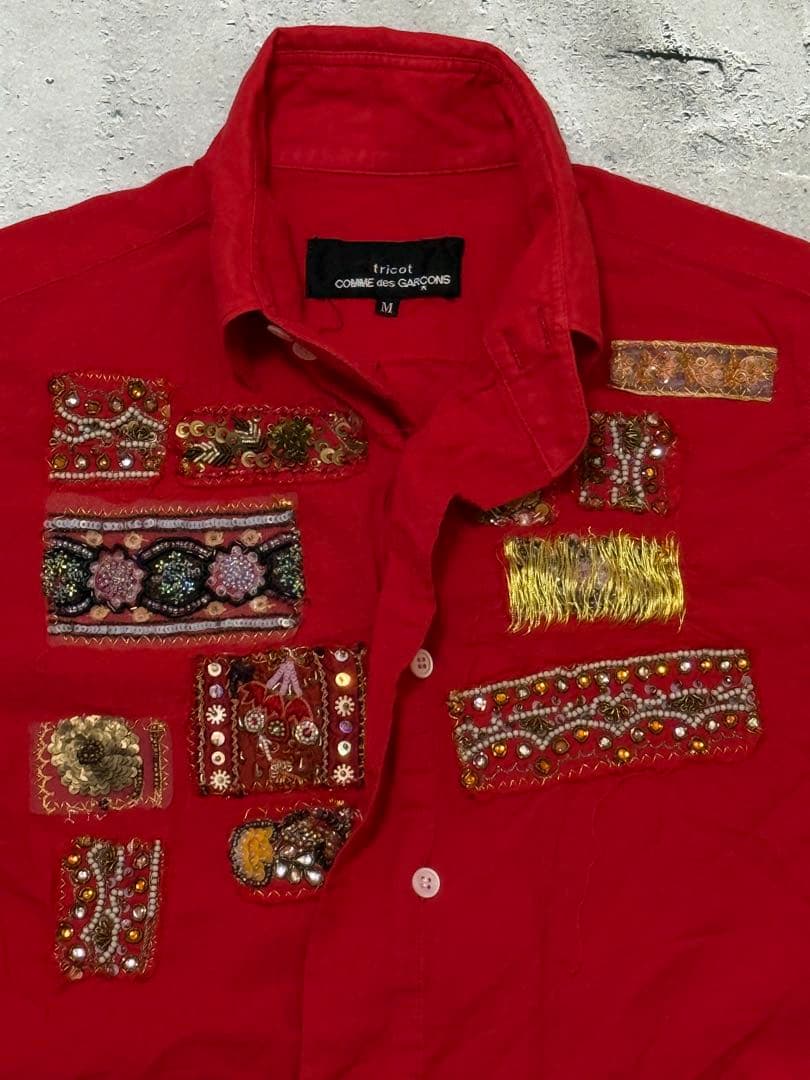 トリココムデギャルソン ビーズ&スパンコール 装飾 シャツ 赤M tricot
