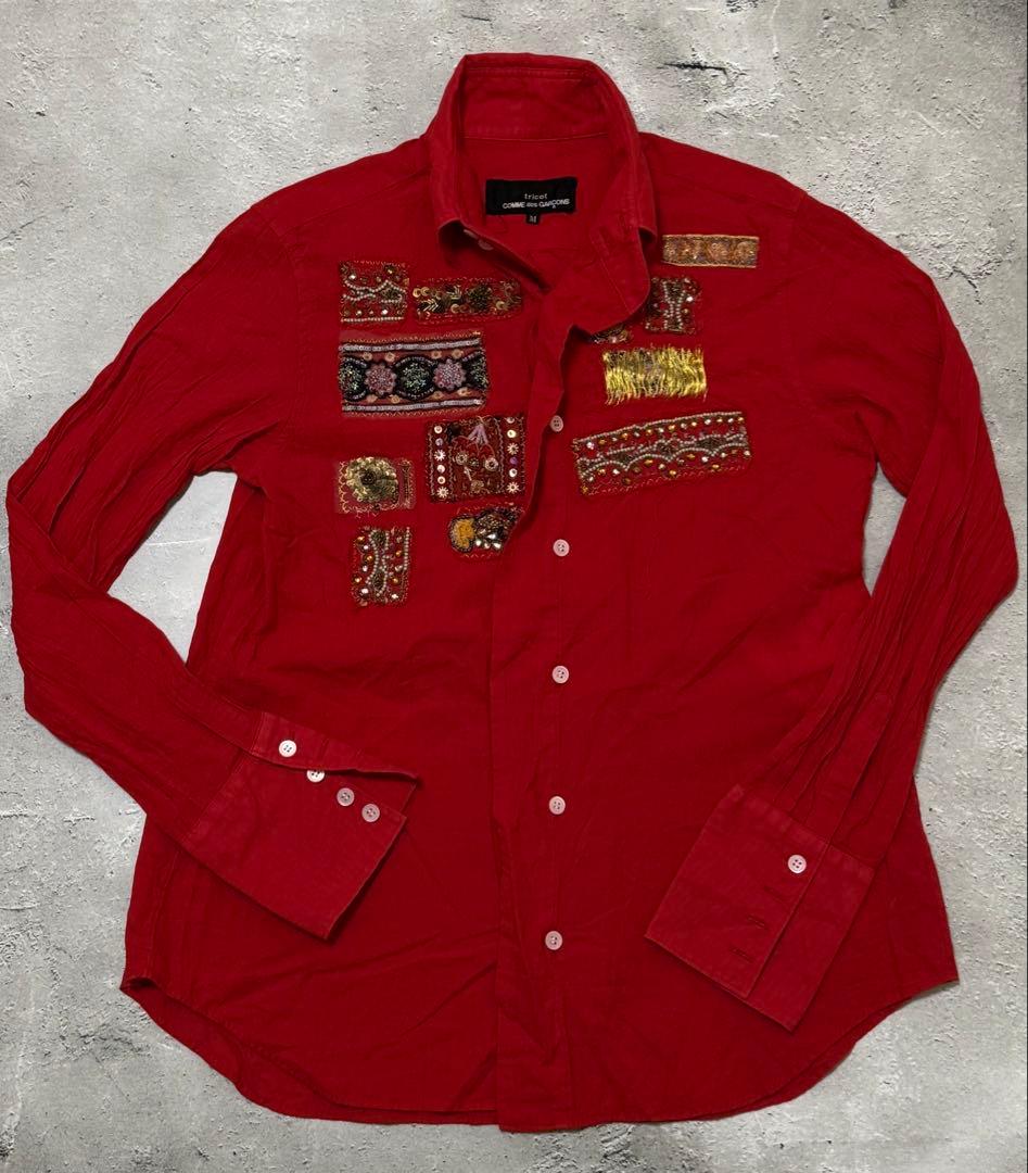トリココムデギャルソン ビーズ&スパンコール 装飾 シャツ 赤M tricot
