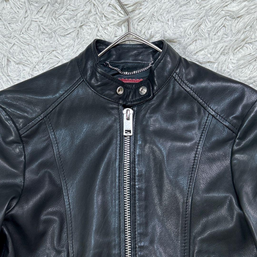 【美品】ディーゼル シングル ライダースジャケット ラムレザー XS ブラック