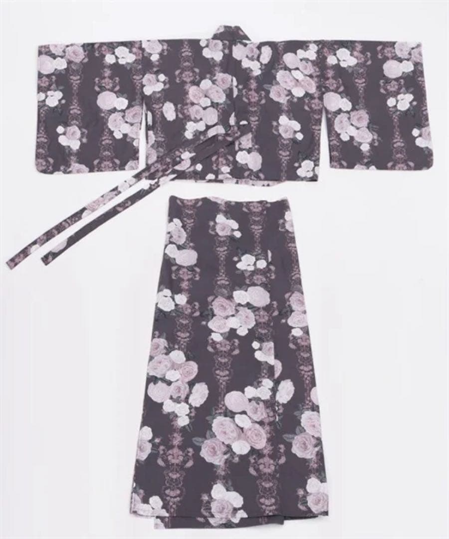 アクシーズファム　セパレート　axes femme 花柄 浴衣・帯セット グレー