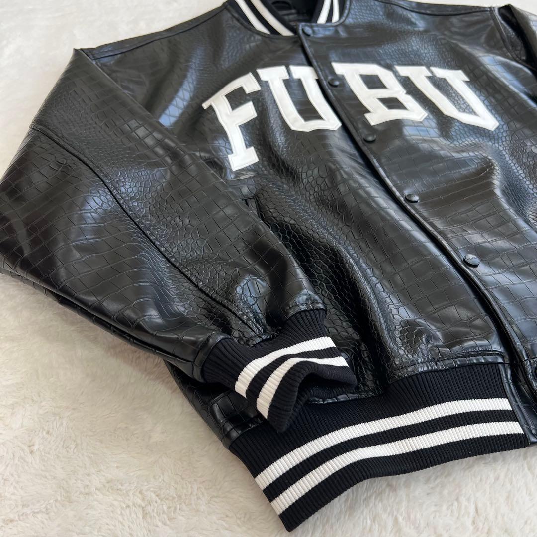 極美品✨ FUBU フェイクレザー　スタジャン フブ 黒 パイソン クロコダイル