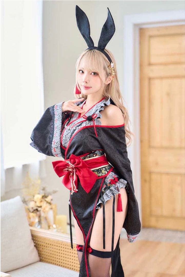 ロングスリット巫女バニー【Malymoon/マリームーン】ブラック