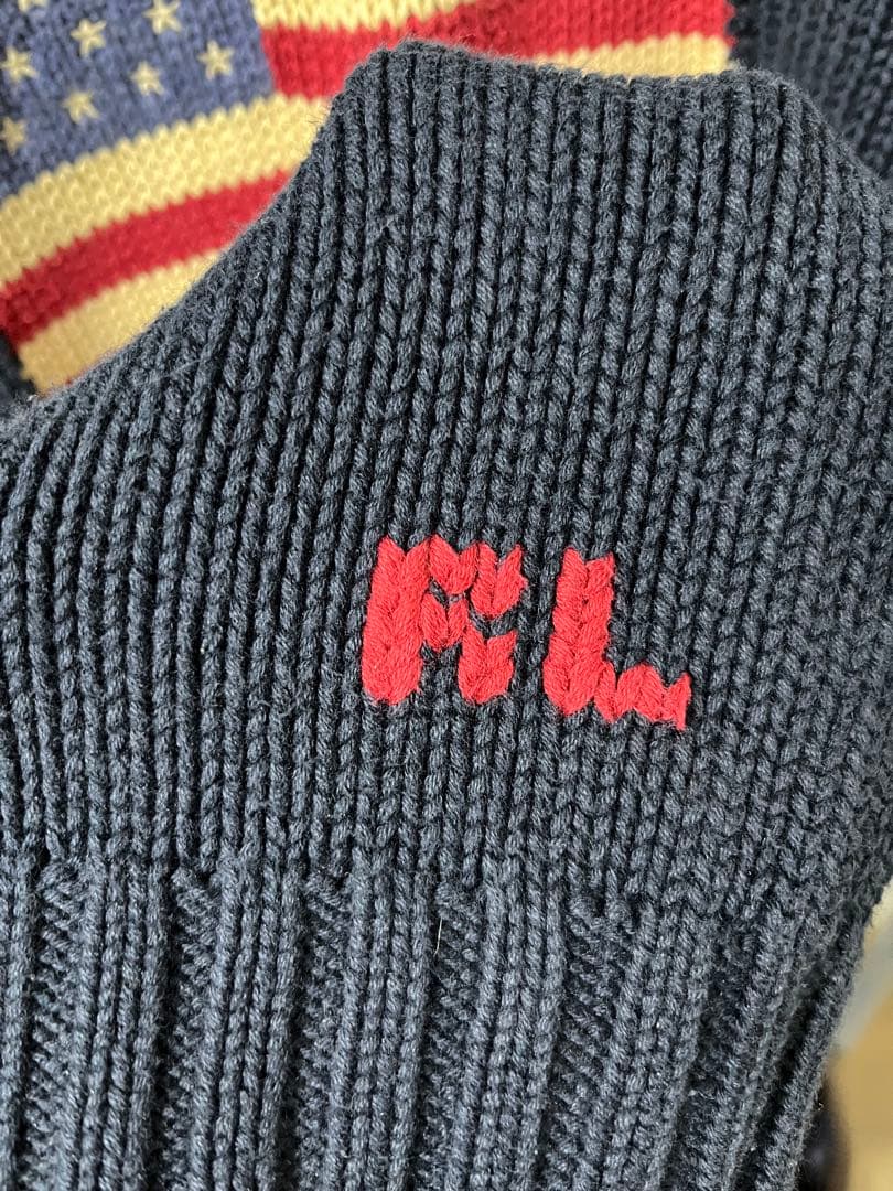 即*れ様 RALPH LAURENアメリカ国旗刺繍 ニットセーター