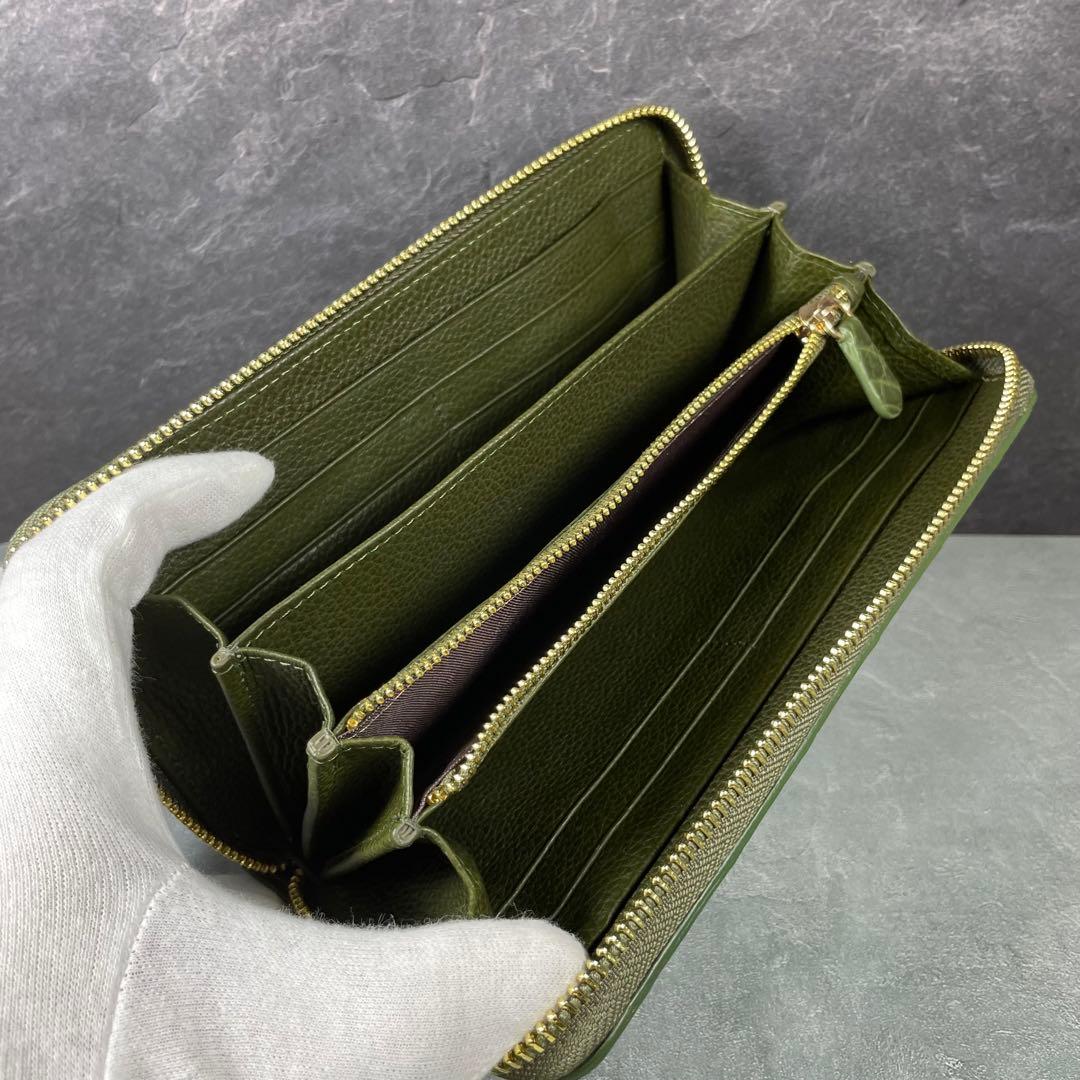 新品 クロコダイル 長財布 グリーン オリーブ 緑色 現物撮影 ゴールド
