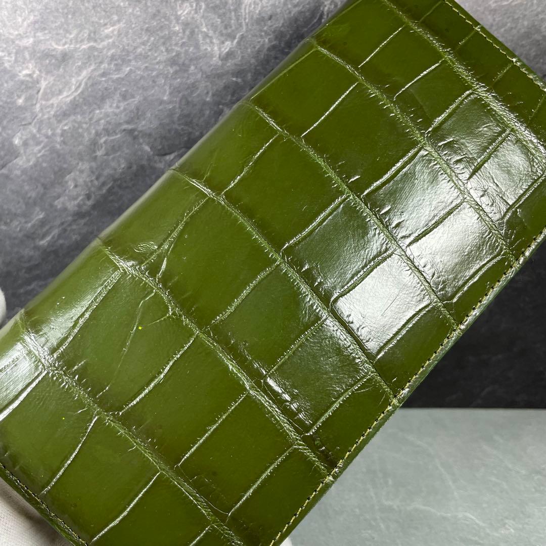 新品 クロコダイル 長財布 グリーン オリーブ 緑色 現物撮影 ゴールド