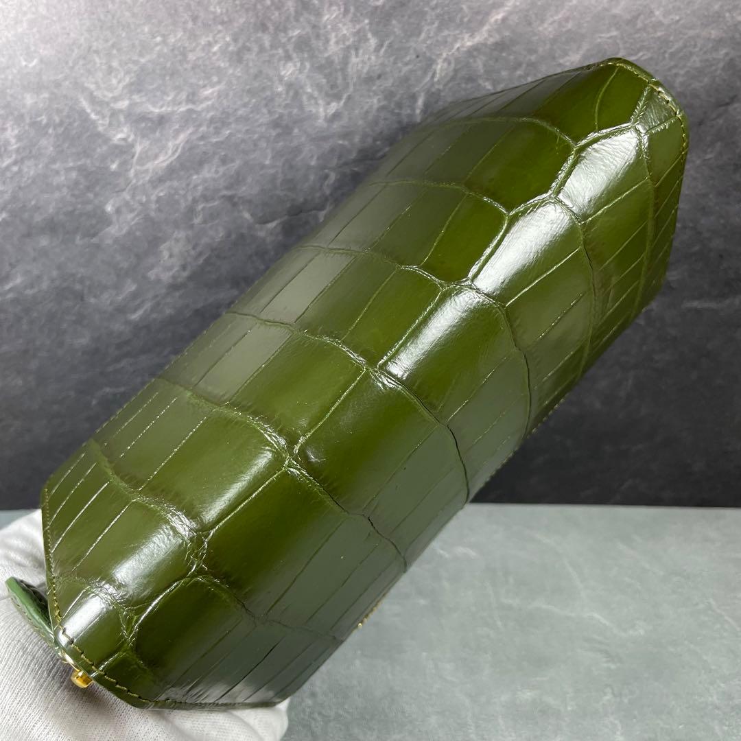 新品 クロコダイル 長財布 グリーン オリーブ 緑色 現物撮影 ゴールド