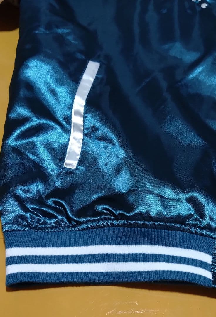 一心如鏡 スカジャン 風神雷神 刺繍 桜 月 和柄 サテン ブルーグリーン 5L