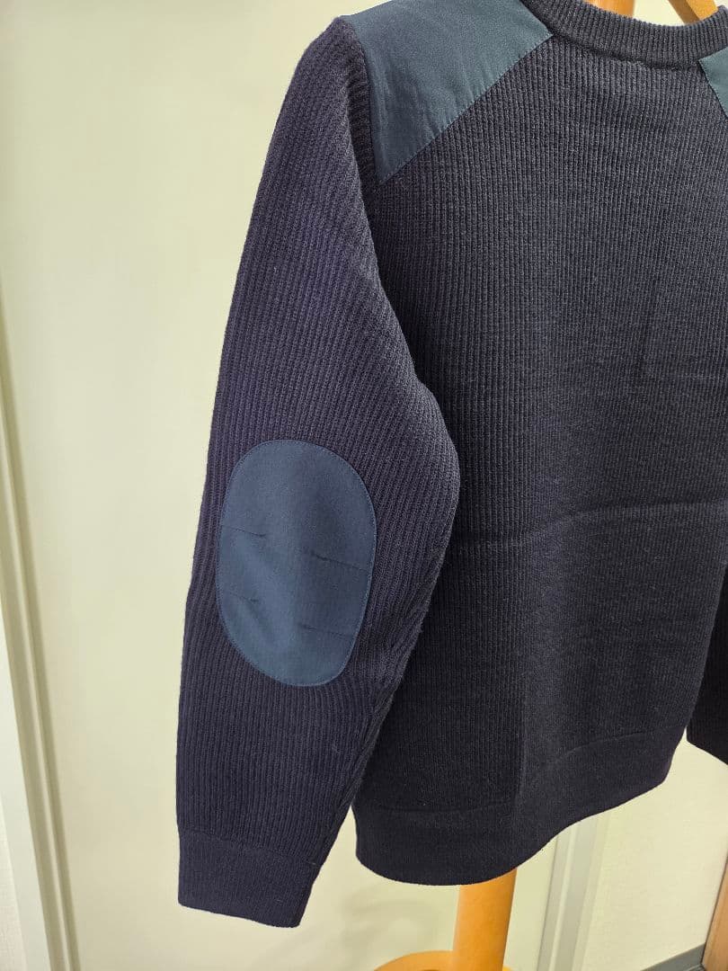 mont-bell ネイビーリブ編みセーター 肘パッチ付き