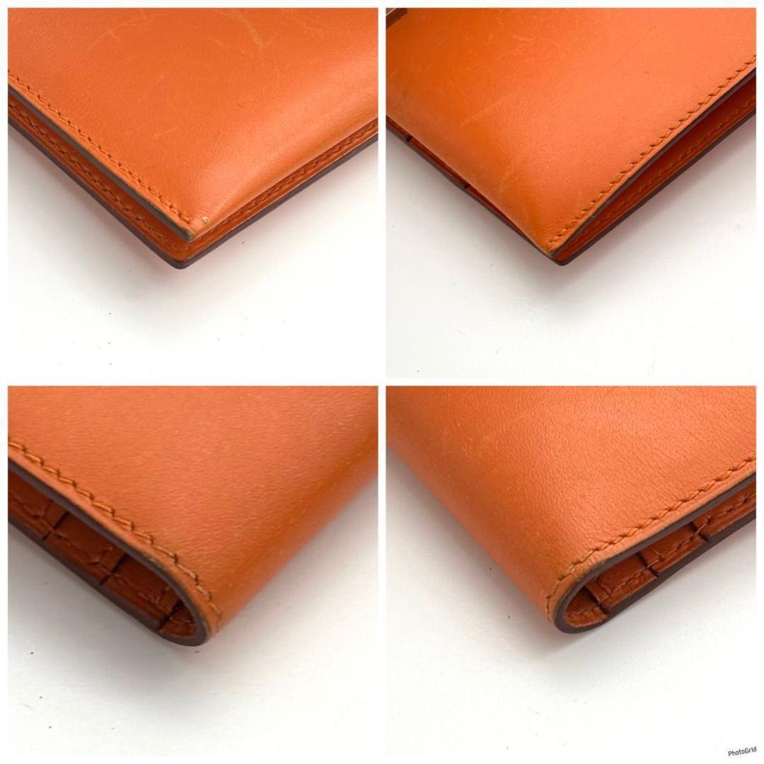 【美品】エルメス ベアン クラシック ボックスカーフ 二つ折り 長財布 オレンジ