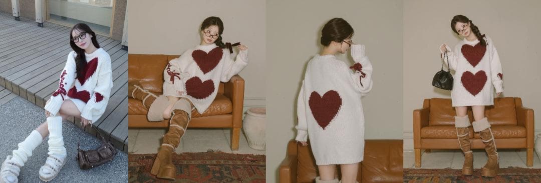 ダーリッチ darich ハートロゴローゲージニットチュニック ブラウン BRN