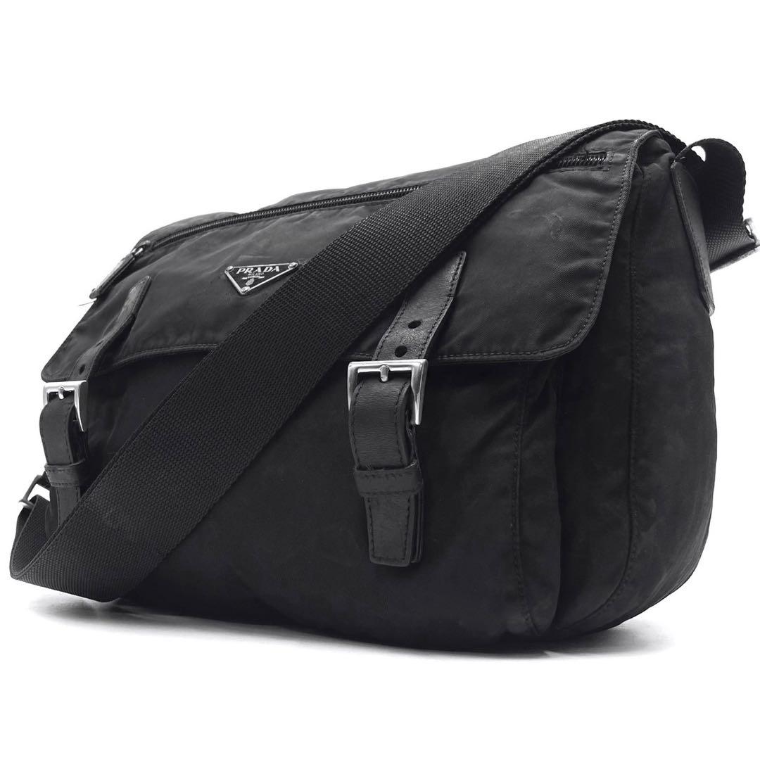 プラダ 三角ロゴ ショルダーバッグ メッセンジャーバッグ 白タグ ブラック