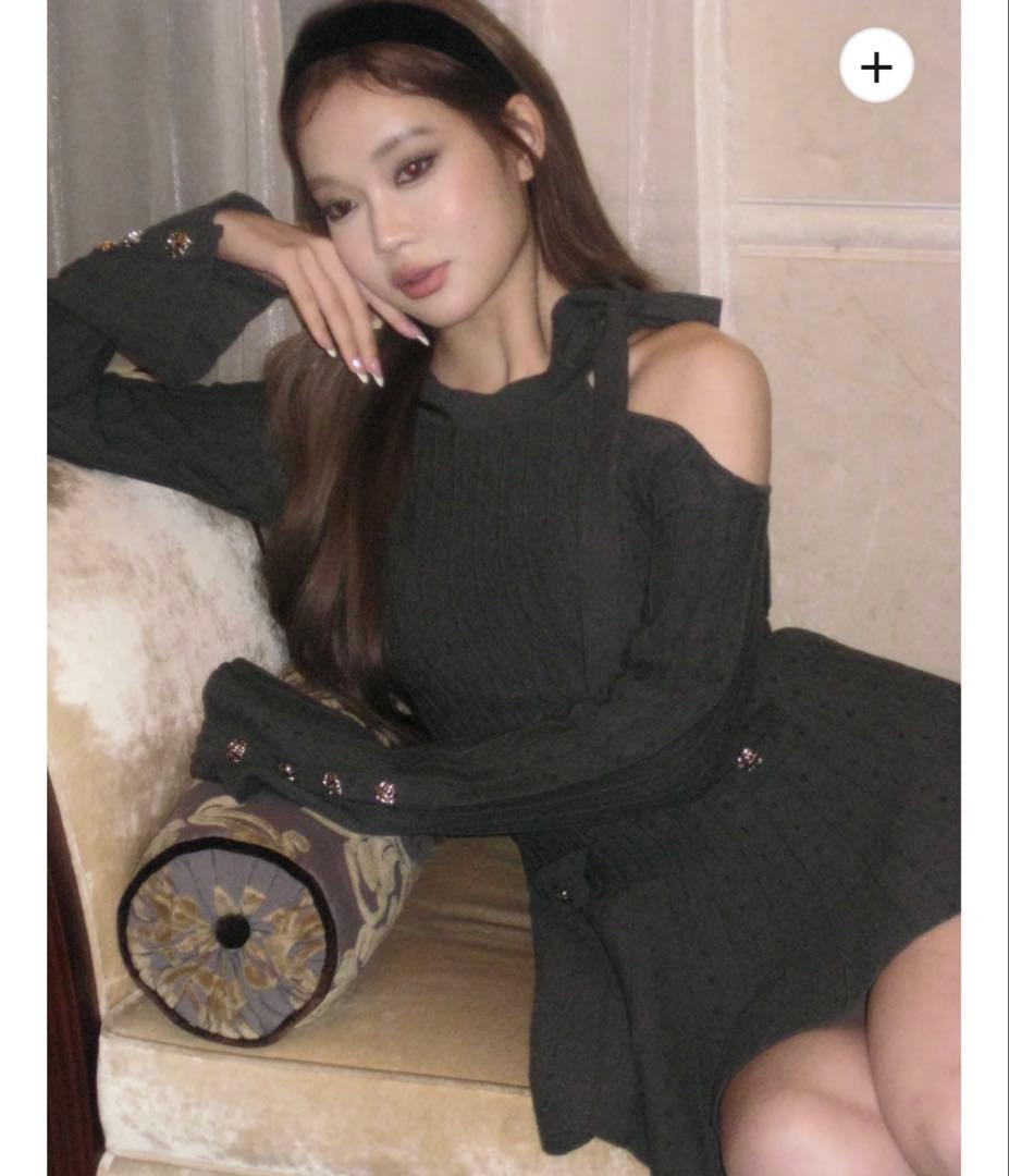 ワンピース andwang Ribbon Flare Line Mini Dress