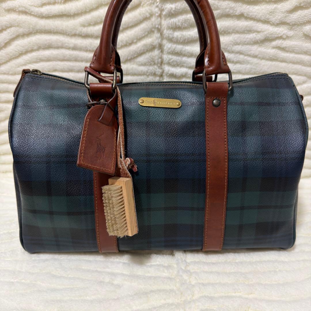 ✨️美品✨️ポロラルフローレン ミニボストン PVCレザー タータンチェックグリーン