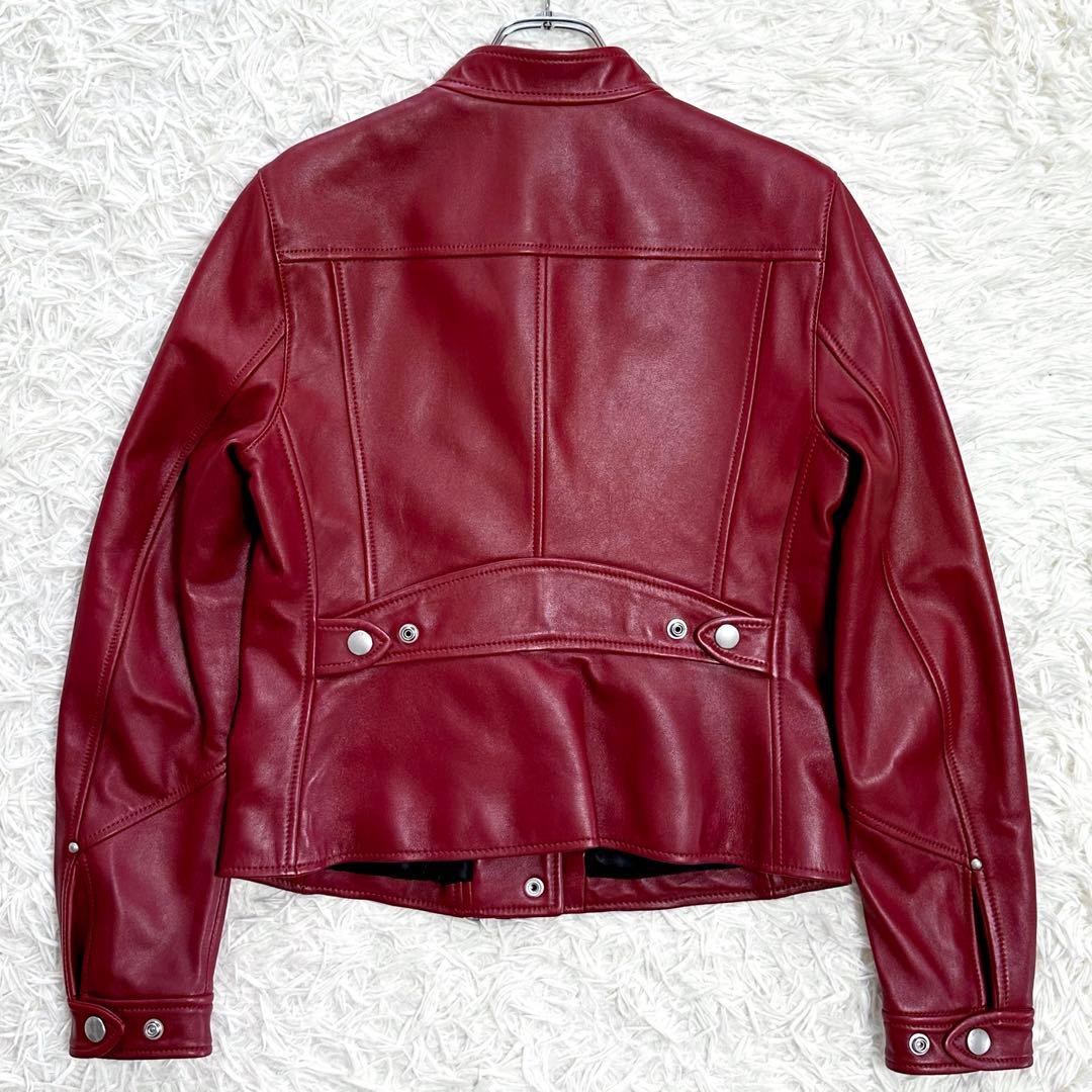 COACH シングルライダース レザージャケット 羊革 ラムレザー レッド系