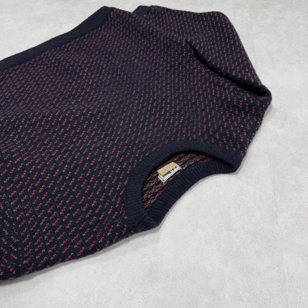 古着 エルエルビーン ノルウェー製 バーズアイニット セーター ネイビー レッド