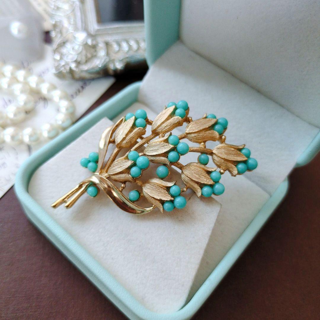 Trifari クラウン トリファリ ターコイズ クラッチブーケ ブローチ