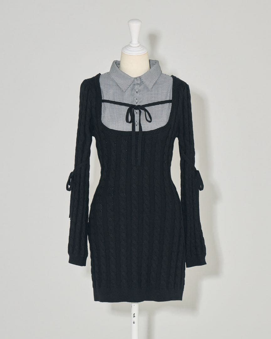 pium レイヤードケーブルニットワンピ