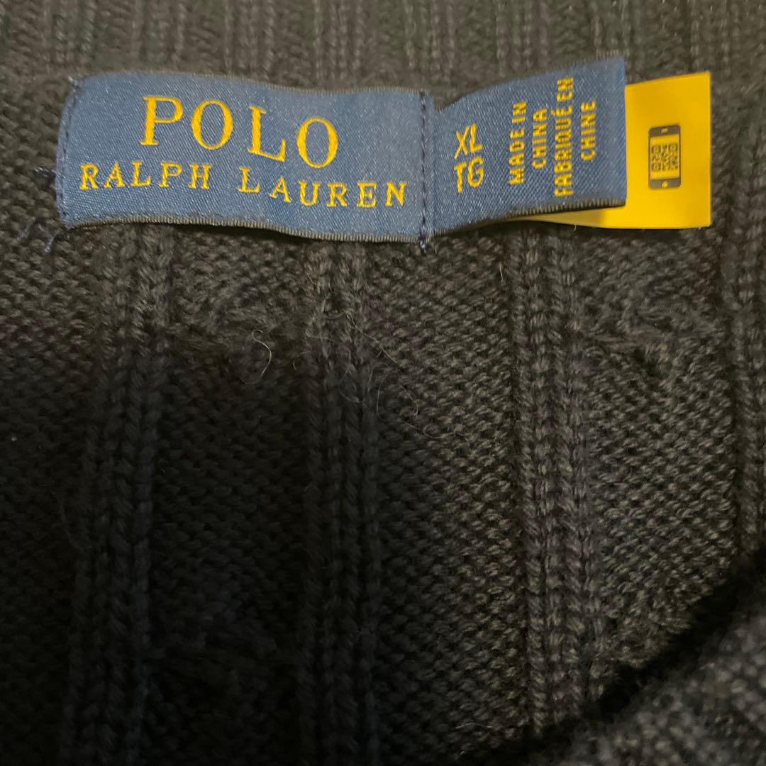 【美品】POLO RALPH LAUREN ネイビーケーブルニットセーター　XL