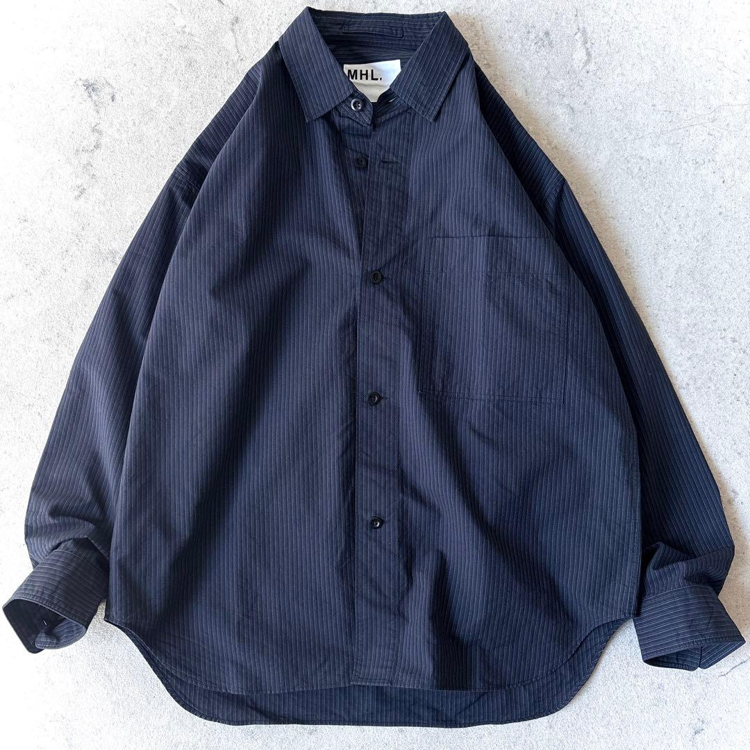 美品 MHL. メンズLサイズ オーバーサイズ コットン ストライプ 長袖シャツ