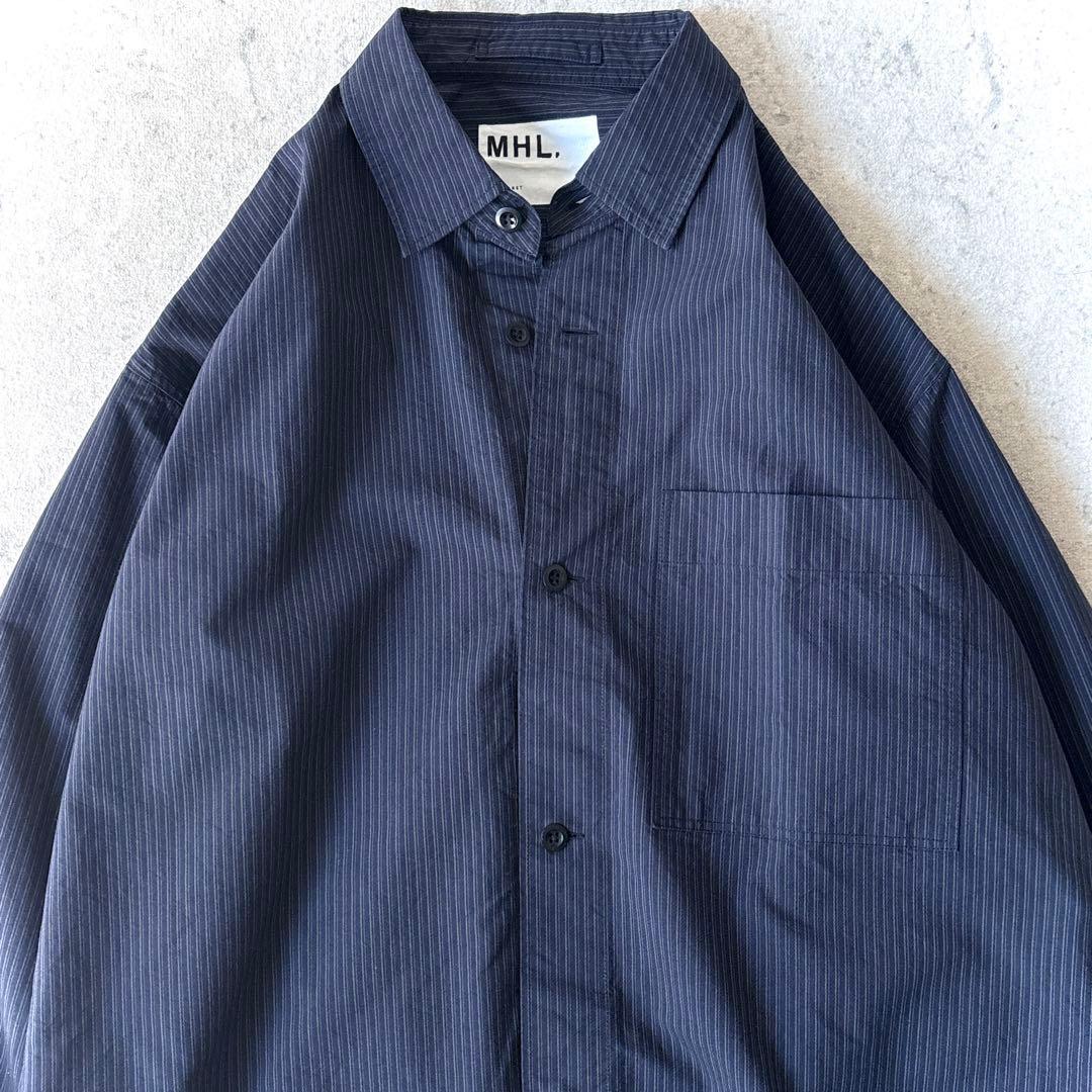 美品 MHL. メンズLサイズ オーバーサイズ コットン ストライプ 長袖シャツ