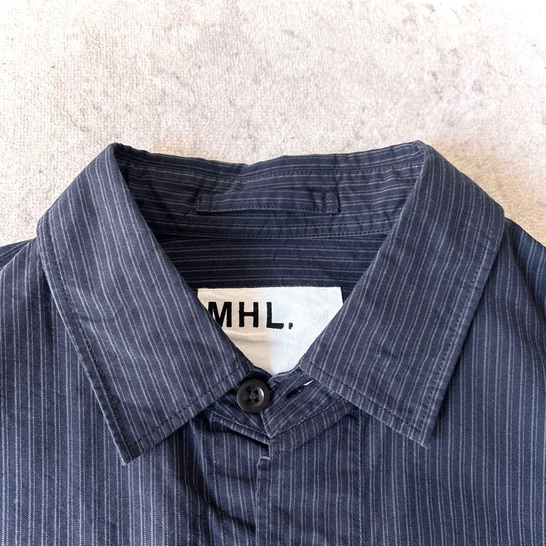 美品 MHL. メンズLサイズ オーバーサイズ コットン ストライプ 長袖シャツ