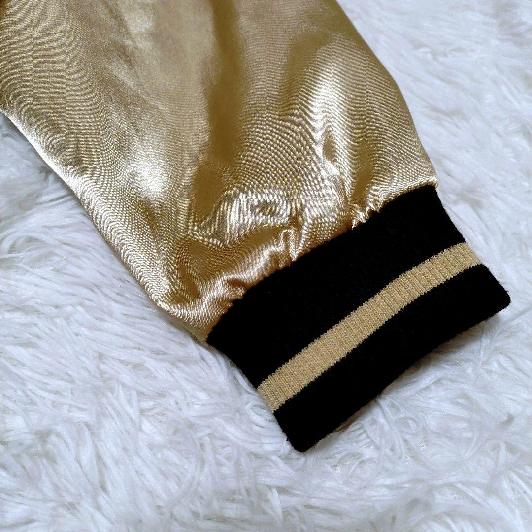 絡繰魂 風神雷神 スカジャン 刺繍 和柄 ロゴ ブラック ゴールド L 黒 金