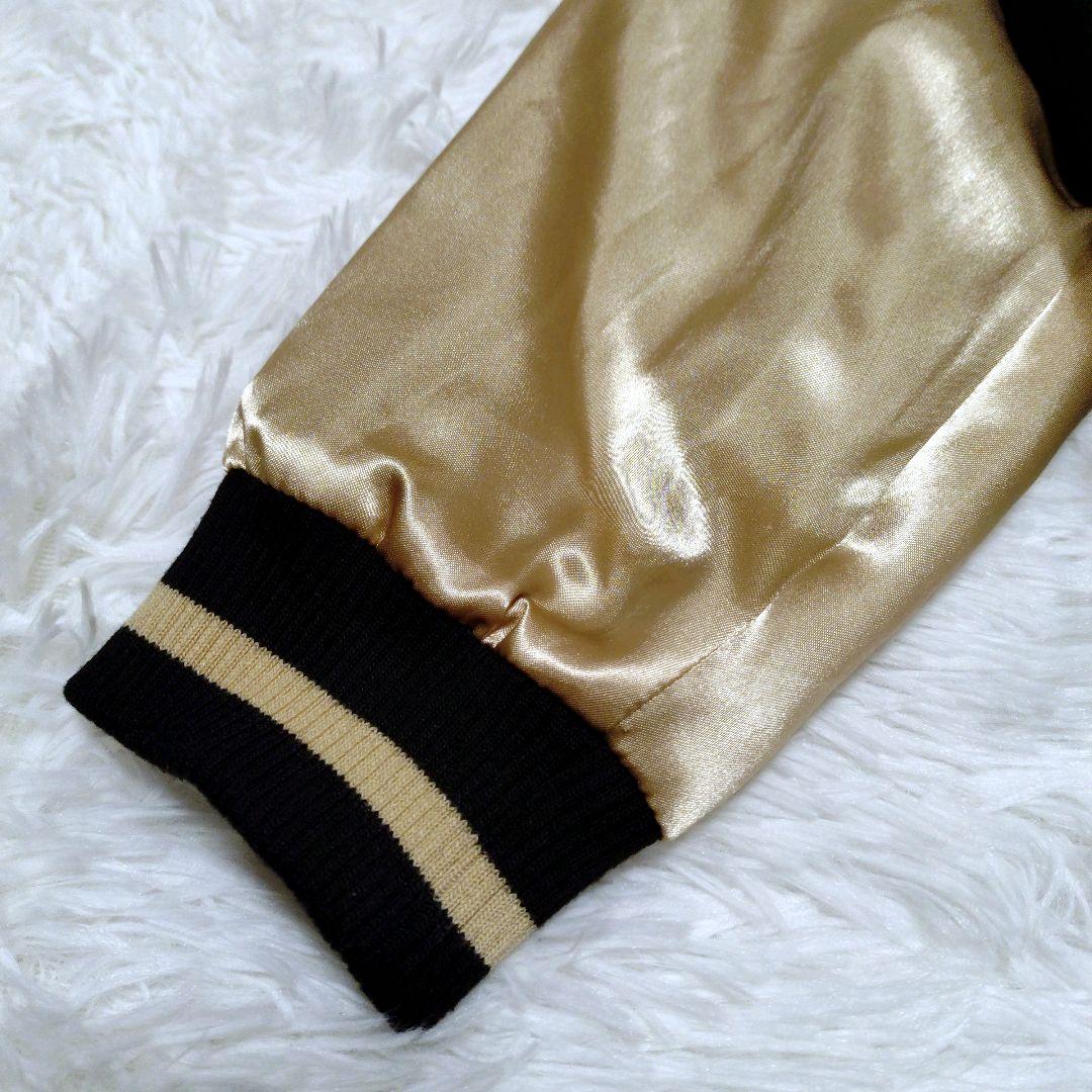 絡繰魂 風神雷神 スカジャン 刺繍 和柄 ロゴ ブラック ゴールド L 黒 金