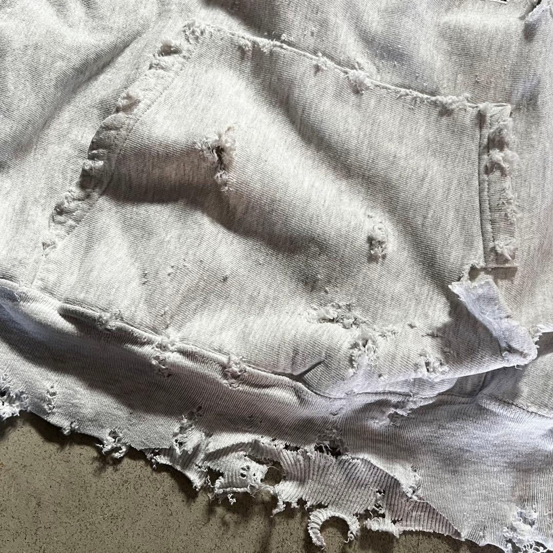 90s USA製 ダメージリバースウィーブ ボロ スウェット パーカー