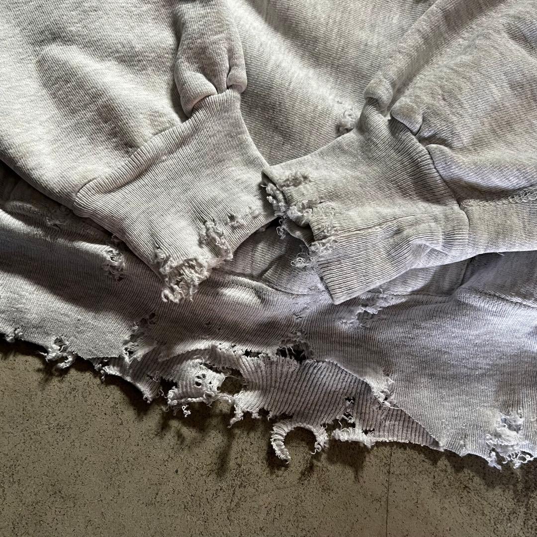 90s USA製 ダメージリバースウィーブ ボロ スウェット パーカー