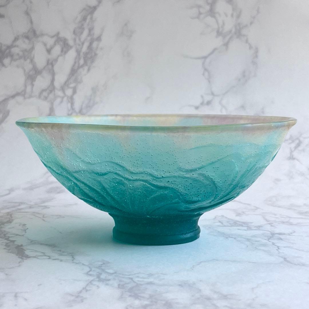 Daum France パートドヴェール ボウル 抹茶茶碗 グリーン系 未使用