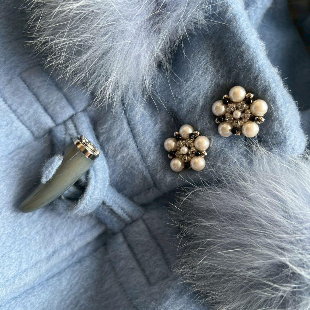 AUSTIN REED フォックスファー モヘヤ混シャギーダッフルコート 40