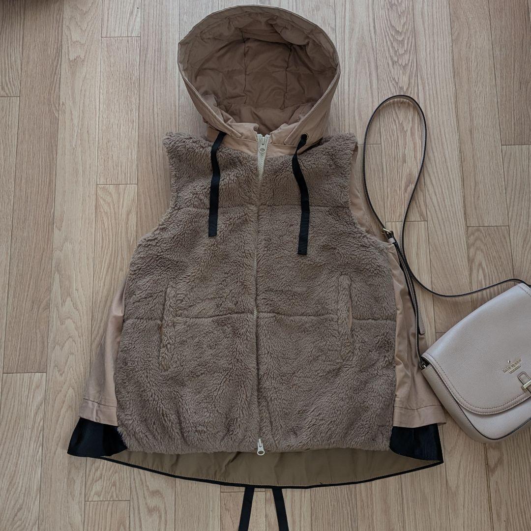 雑誌掲載 パシオーネ ファー ペプラム ダウンベスト ツートン M ベージュ