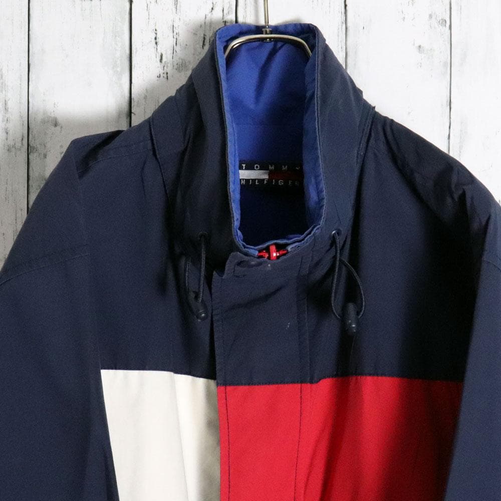 希少！９０s トミーヒルフィガー 背中ロゴ刺繍リバーシブルナイロンジャケット