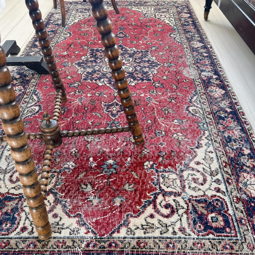 トルコ ヴィンテージラグ A126 ダークレッド ネイビー ターコイズブルー