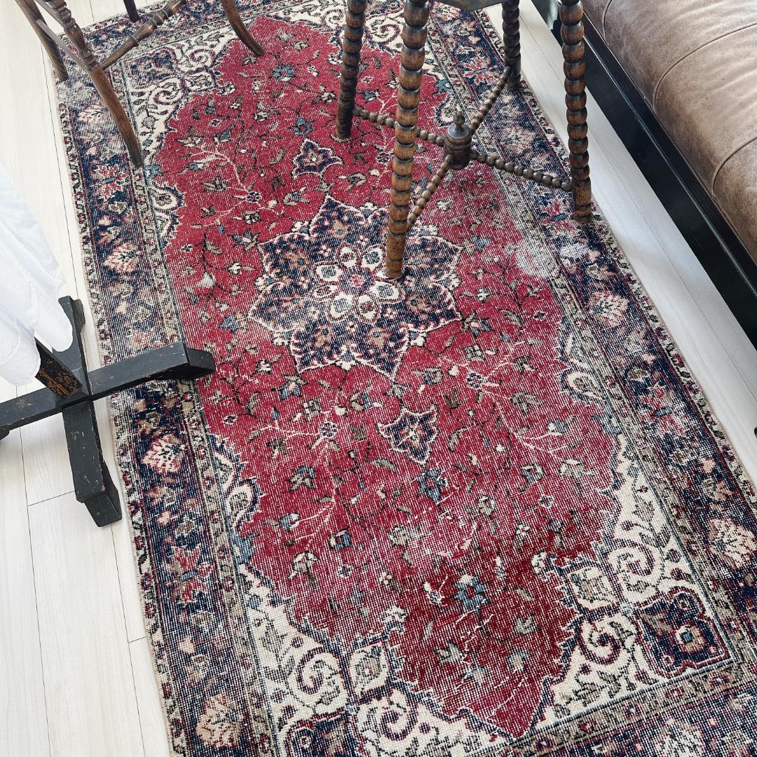 トルコ ヴィンテージラグ A126 ダークレッド ネイビー ターコイズブルー