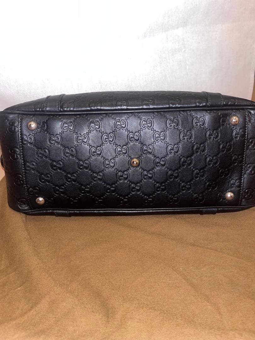 【美品】GUCCI グッチGGツインズ　ミニボストンバッグ　シマレザー ブラック