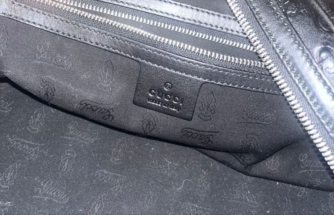 【美品】GUCCI グッチGGツインズ　ミニボストンバッグ　シマレザー ブラック