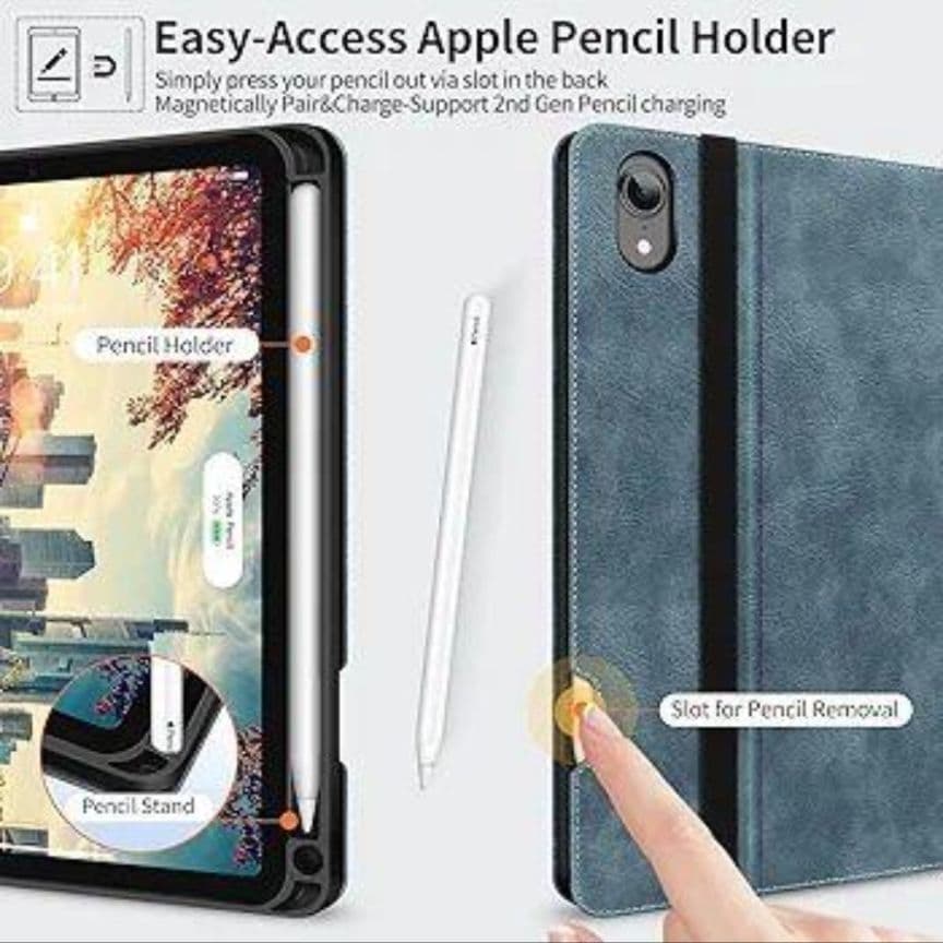 iPad Mini 第6世代2021ケース ブルー ペンシルホルダー付き